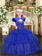 Best Royal Blue Ball Gowns Straps Sleeveless Organza Floor Length Lace Up Beading and Ruffled Layers Pageant Dresses