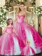 Spectacular Hot Pink Organza Lace Up Sweetheart Sleeveless Floor Length Sweet 16 Dress Beading and Ruffles