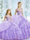 Free and Easy Lavender Ball Gowns Organza Scoop Sleeveless Beading and Ruffles Floor Length Lace Up 15th Birthday Dress