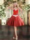 Wine Red Tulle Lace Up Prom Party Dress Sleeveless Mini Length Appliques