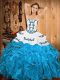 New Arrival Teal Lace Up Quinceanera Dress Embroidery and Ruffles Sleeveless Floor Length