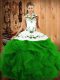 Graceful Sleeveless Floor Length Embroidery and Ruffles Lace Up Sweet 16 Quinceanera Dress with Green