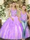 Comfortable Lilac Sleeveless Organza Lace Up 15th Birthday Dress for Military Ball and Sweet 16 and Quinceanera