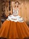 Sleeveless Floor Length Embroidery Lace Up Ball Gown Prom Dress with Orange Red