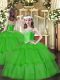Fashion Green Ball Gowns Organza Straps Sleeveless Beading and Ruffled Layers Floor Length Lace Up Pageant Dress Toddler