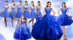 Fancy Sleeveless Organza Floor Length Lace Up Sweet 16 Dress in Blue with Beading and Ruffles
