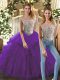 Purple Bateau Neckline Beading and Ruffles Quinceanera Gown Sleeveless Lace Up