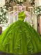 Extravagant Sleeveless Organza Floor Length Clasp Handle Quinceanera Dress in Olive Green with Ruffles