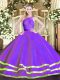Eggplant Purple Sleeveless Lace Floor Length Quinceanera Gown
