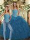 Custom Made Floor Length Teal Quinceanera Dress Sweetheart Sleeveless Lace Up