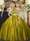 Custom Made Ball Gowns Sweet 16 Quinceanera Dress Yellow Green Halter Top Tulle Sleeveless Floor Length Backless