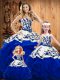 Royal Blue Sweetheart Neckline Embroidery and Ruffles Vestidos de Quinceanera Sleeveless Lace Up