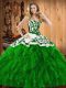 Adorable Ball Gowns Quinceanera Dress Green Sweetheart Satin and Organza Sleeveless Floor Length Lace Up