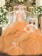 Best Off The Shoulder Sleeveless Quinceanera Dresses Floor Length Beading and Ruffles Orange Red Tulle