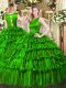 Elegant Floor Length Green Ball Gown Prom Dress Organza Sleeveless Ruffled Layers