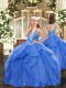 Low Price Blue Sleeveless Tulle Lace Up Custom Made Pageant Dress for Party and Quinceanera