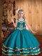New Style Teal Organza Lace Up Little Girl Pageant Dress Sleeveless Floor Length Embroidery and Ruffled Layers