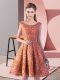A-line Prom Evening Gown Rust Red Scoop Lace Sleeveless Knee Length Lace Up