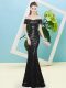 Custom Made Floor Length Zipper Prom Gown Black for Prom and Party with Sequins