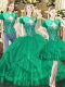 Custom Design Dark Green Ball Gowns Sweetheart Sleeveless Tulle Floor Length Lace Up Beading and Ruffles 15th Birthday Dress