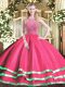 Enchanting Sleeveless Floor Length Beading Zipper Quinceanera Dress with Hot Pink