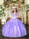 Exquisite Floor Length Lavender Pageant Gowns For Girls Organza Sleeveless Beading and Ruffles