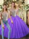 High Quality Two Pieces Quince Ball Gowns Eggplant Purple Bateau Tulle Sleeveless Floor Length Lace Up