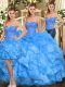Beading and Ruffles Quinceanera Gowns Baby Blue Lace Up Sleeveless Floor Length