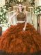 Brown Zipper Halter Top Beading and Ruffles Quinceanera Gowns Tulle Sleeveless