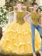 Bateau Sleeveless Zipper Quinceanera Gown Gold Tulle
