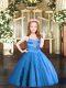Customized Tulle Spaghetti Straps Sleeveless Lace Up Beading Kids Formal Wear in Baby Blue