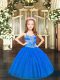 Sleeveless Tulle Floor Length Lace Up Pageant Gowns For Girls in Blue with Beading