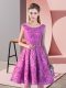 Lilac Lace Lace Up Prom Dress Sleeveless Knee Length Belt