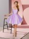 Romantic Lavender A-line Off The Shoulder Sleeveless Tulle Mini Length Zipper Appliques Wedding Guest Dresses