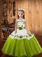 Straps Sleeveless Little Girls Pageant Gowns Floor Length Embroidery Olive Green Organza