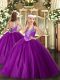 Cheap Purple V-neck Lace Up Beading Little Girl Pageant Gowns Sleeveless