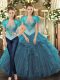 Graceful Beading and Ruffles Quinceanera Gown Teal Lace Up Sleeveless Floor Length