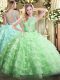 Apple Green Quinceanera Dresses Military Ball and Sweet 16 and Quinceanera with Lace and Ruffled Layers Scoop Sleeveless Backless