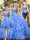 Decent Floor Length Baby Blue Quinceanera Gown Sweetheart Sleeveless Lace Up
