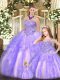 Lavender Ball Gowns Organza Sweetheart Sleeveless Beading and Ruffles Floor Length Lace Up Sweet 16 Dress