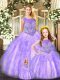 Lavender Ball Gown Prom Dress Military Ball and Sweet 16 and Quinceanera with Beading and Ruffles Scoop Sleeveless Lace Up