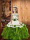 Gorgeous Straps Sleeveless Organza Kids Pageant Dress Embroidery and Ruffles Lace Up