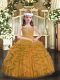Affordable Straps Sleeveless Child Pageant Dress Floor Length Beading and Ruffles Brown Tulle