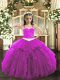 Appliques and Ruffles Little Girl Pageant Gowns Fuchsia Lace Up Sleeveless Floor Length