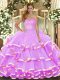 Customized Lilac Sweet 16 Dress Military Ball and Sweet 16 and Quinceanera with Ruffled Layers Sweetheart Sleeveless Lace Up
