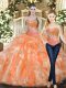 Orange Red Sweetheart Lace Up Beading and Ruffles Quince Ball Gowns Sleeveless