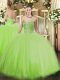 Top Selling Sleeveless Floor Length Beading Lace Up Quince Ball Gowns with Yellow Green