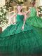 Inexpensive Green Zipper 15 Quinceanera Dress Embroidery and Ruffled Layers Sleeveless Floor Length