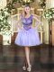 Pretty Lavender Sleeveless Mini Length Beading Zipper Prom Gown