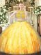 Orange Quinceanera Dresses Military Ball and Sweet 16 and Quinceanera with Beading and Ruffles Scoop Sleeveless Zipper
